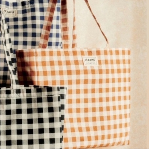 SEZANE Suzanne Gingham Tote NWOT - Picture 2 of 8
